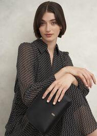 Milan Satin Clutch Bag, Black, hi-res