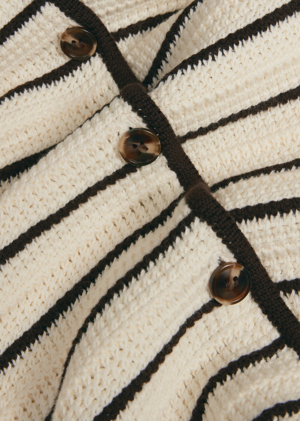 Alderton Cotton Short Sleeve Striped Crochet Shirt, Ivory Brown, hi-res