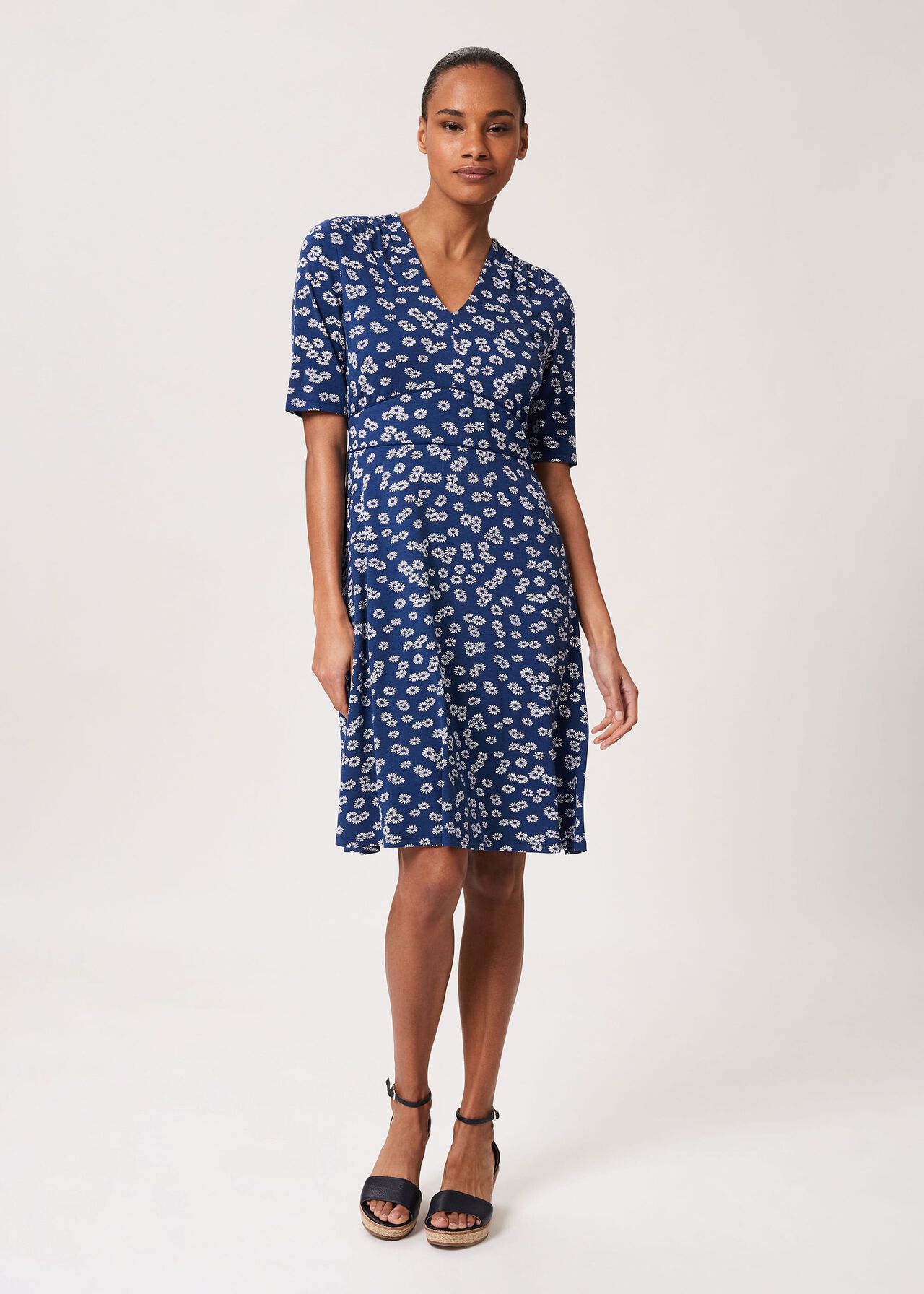 Lina Jersey Floral Dress, French Nvy Whte, hi-res