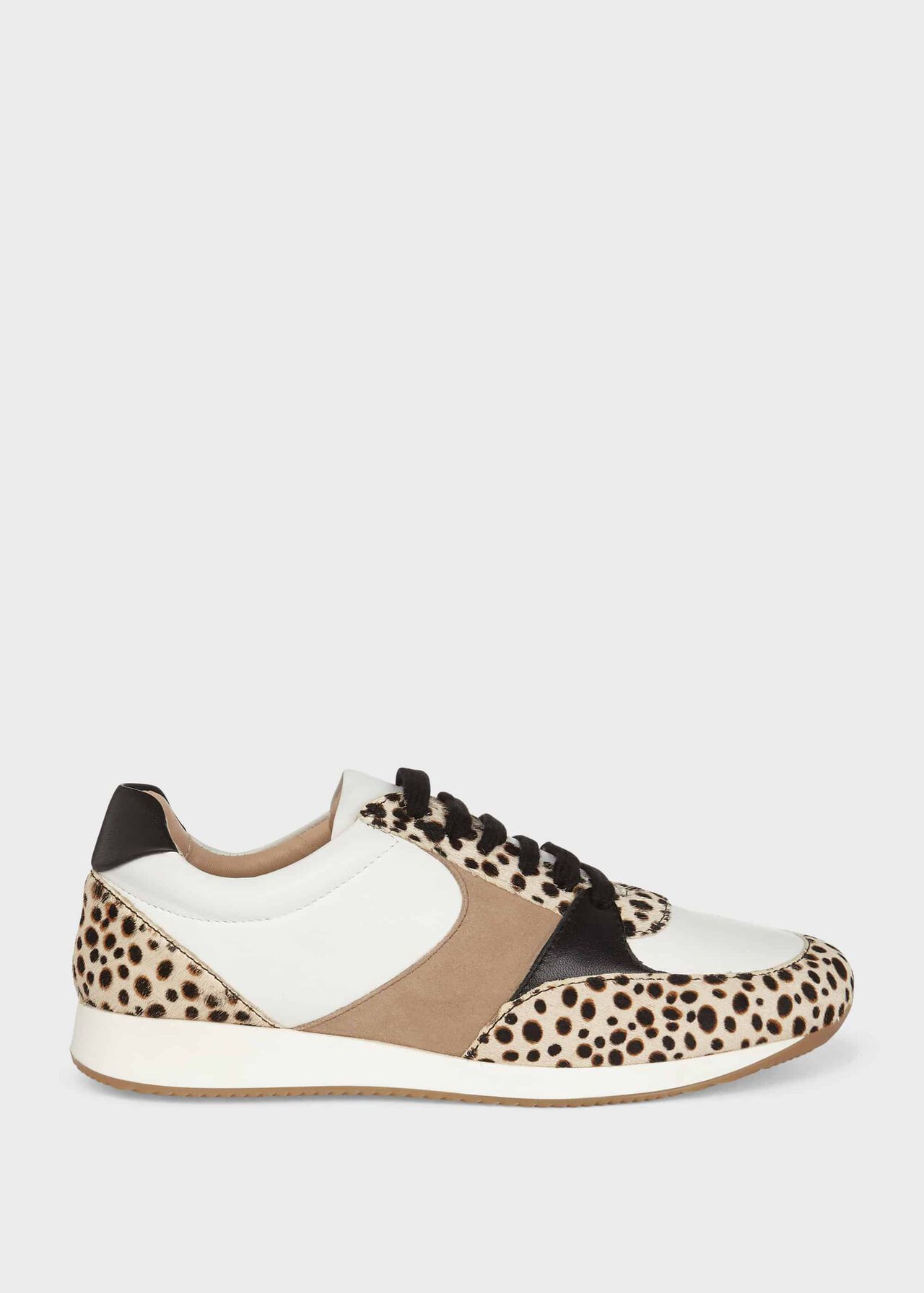 Mara Leopard Print Leather Trainers, White, hi-res