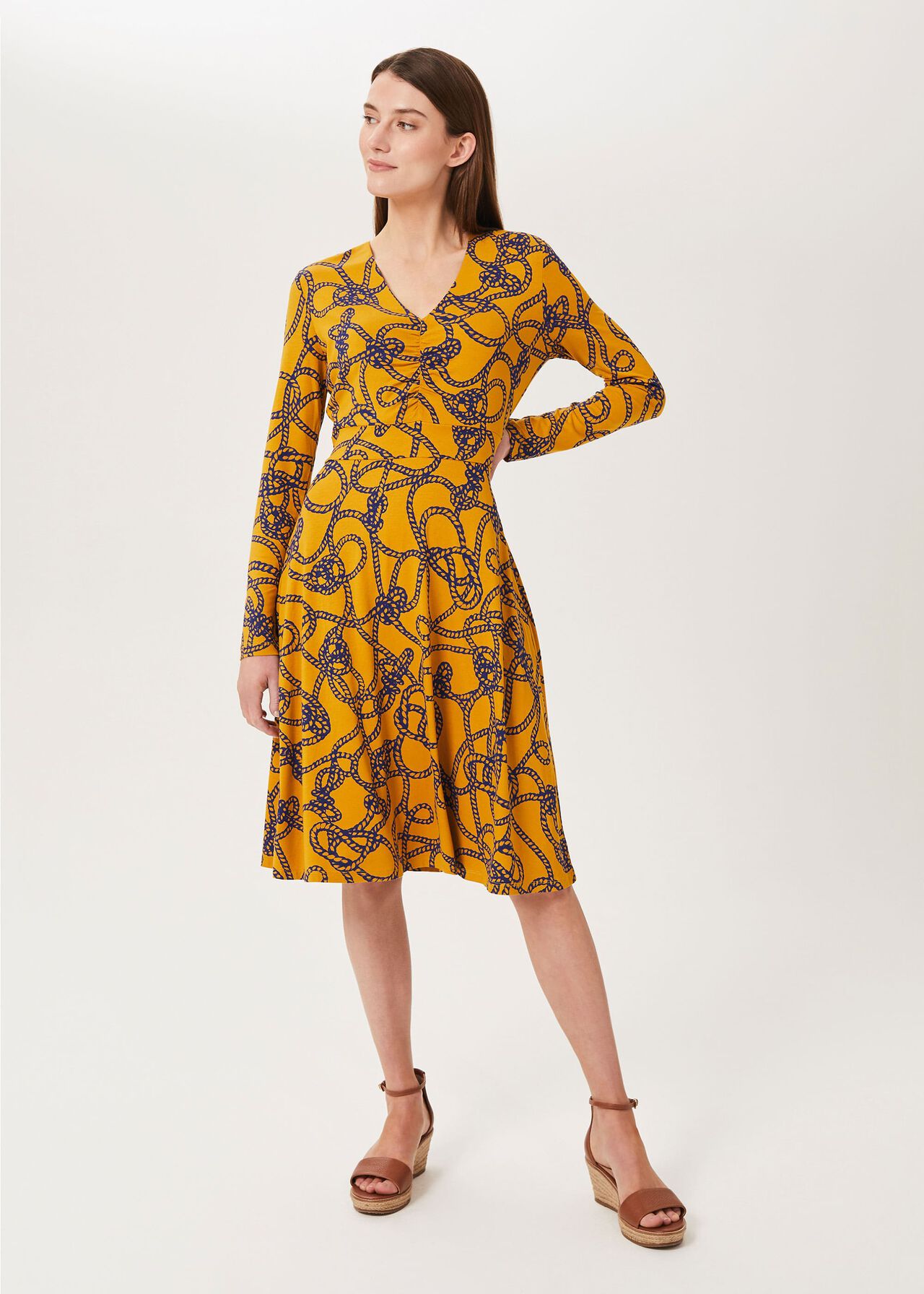 Nia Jersey Dress, Yellow Navy, hi-res