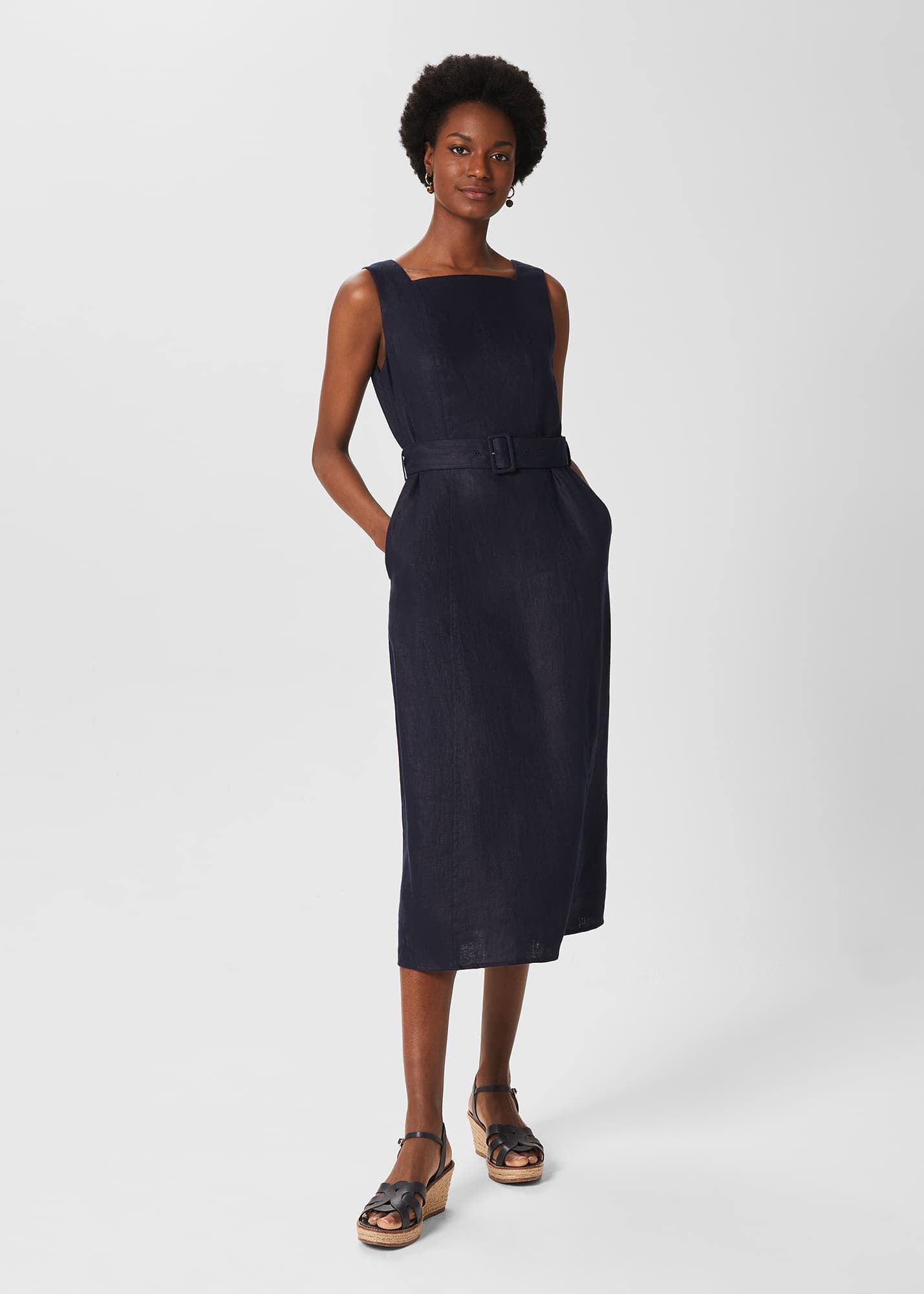 Hobbs green linen dress sale