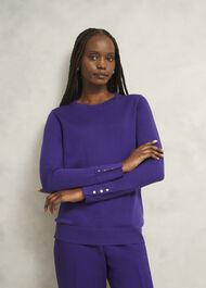 Purple Penny Merino Wool Crew Neck Knitted Jumper, Future Purple, hi-res