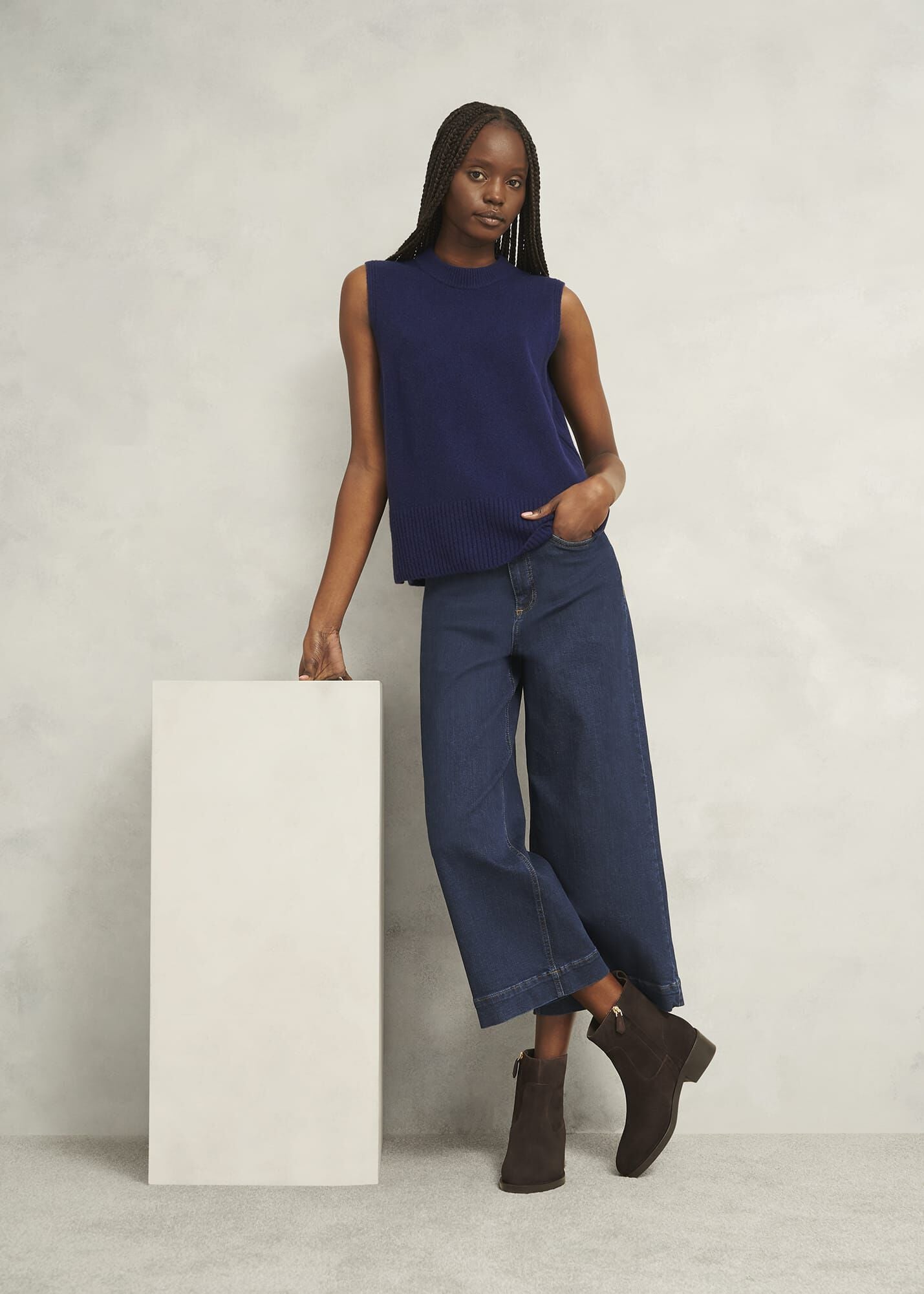 Navy Ruby Crew Neck Layering Knitted Vest | Hobbs US |