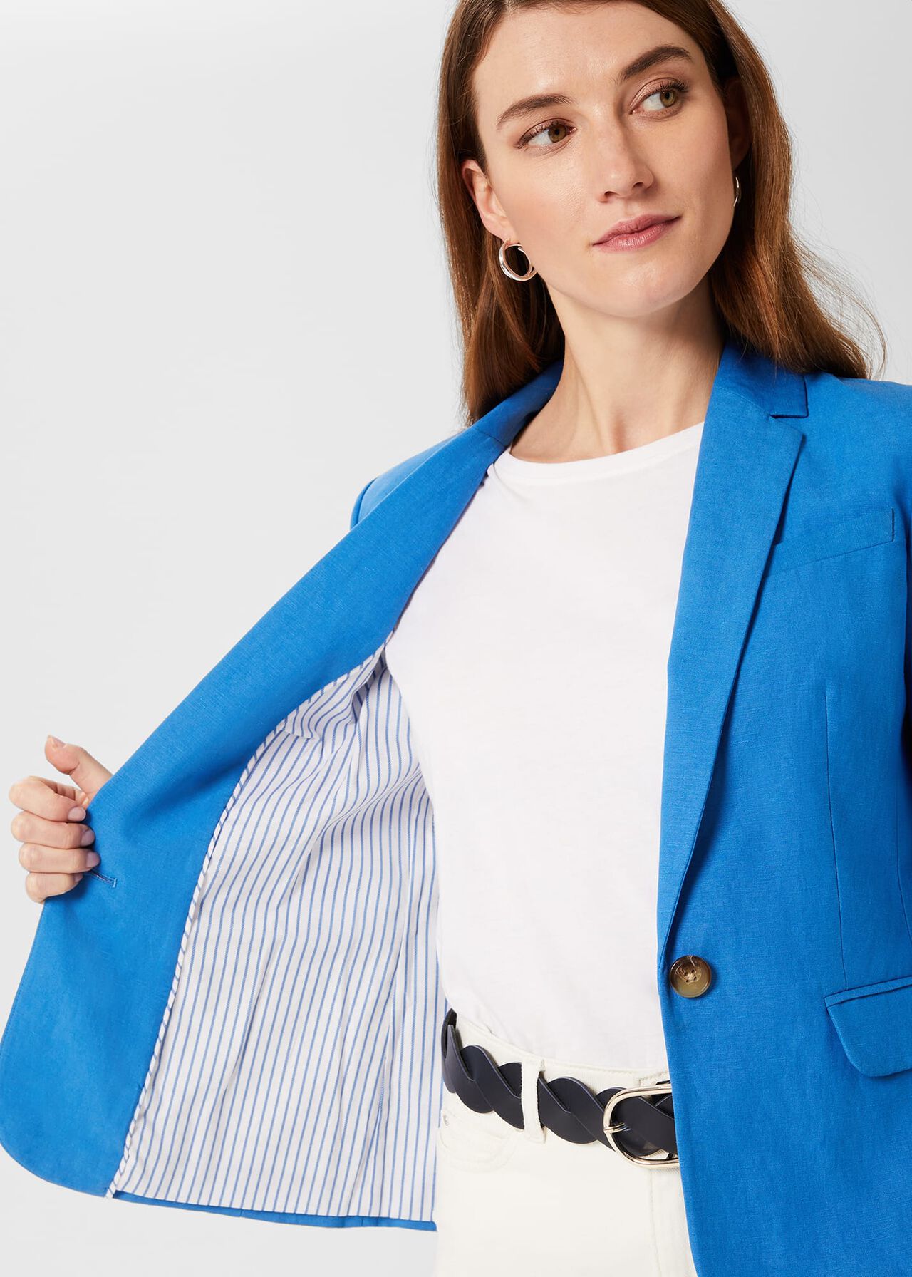 Blake Silk Linen Jacket , Azure Blue, hi-res