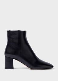 Imogen Leather Block Heel Ankle Boots, Black, hi-res