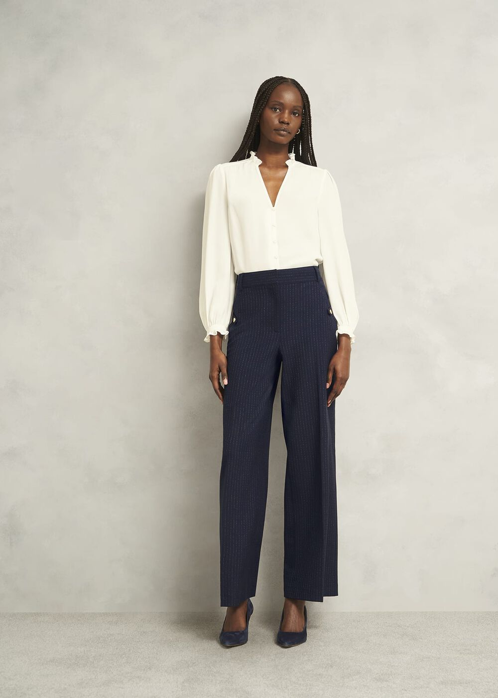 Alisa Wide Trousers, Navy Ivory, hi-res