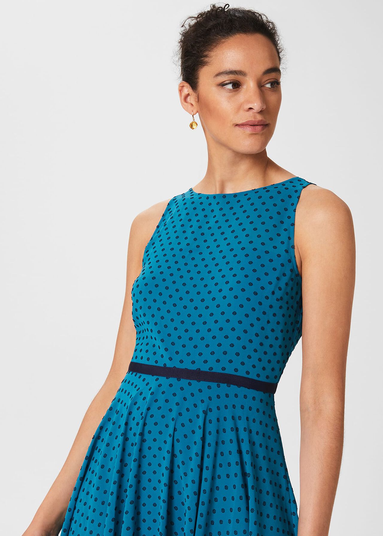 Della Spot Fit And Flare Dress, Jade Blue Navy, hi-res