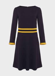 Vivian Ponte Dress, Navy Chartreuse, hi-res