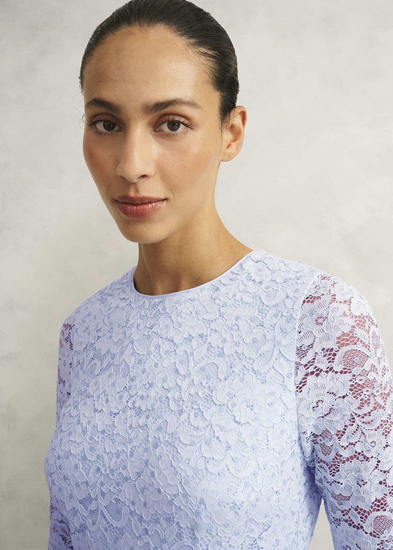Petite Ottilie Lace Sequin Dress, Pale Blue, hi-res