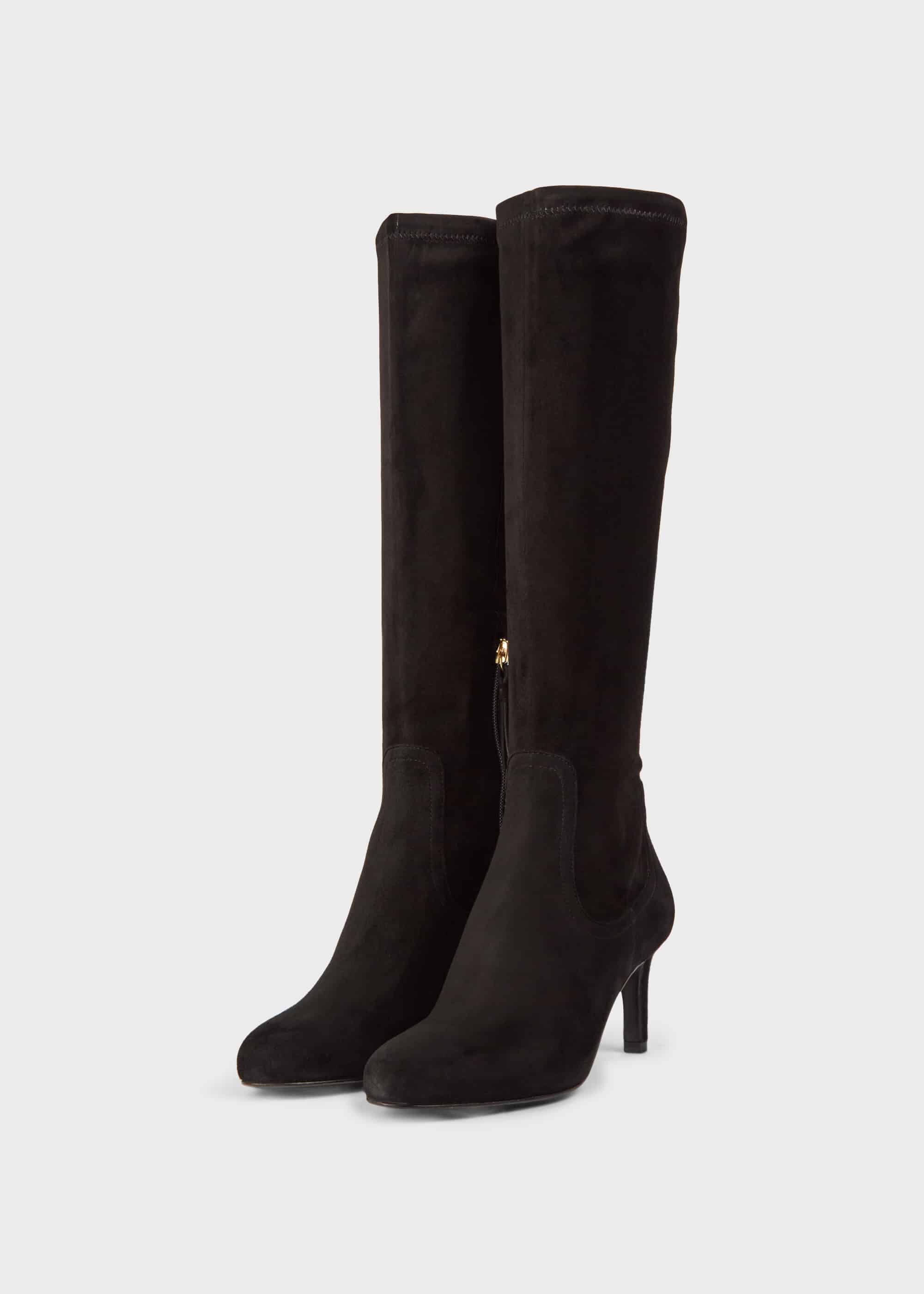 black suede stretch knee high boots