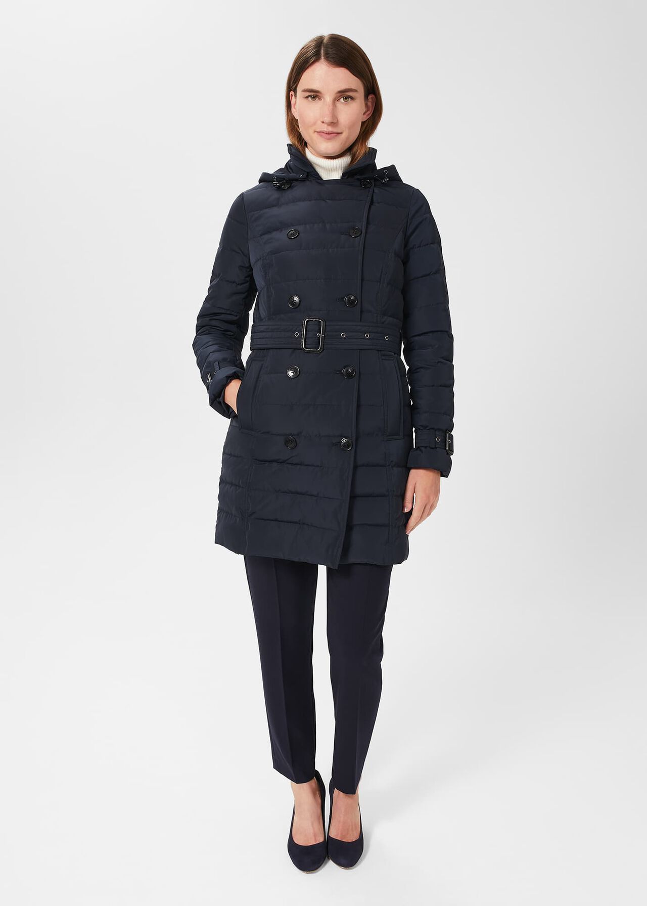 Corina Water Resistant Puffer Trench , Navy, hi-res