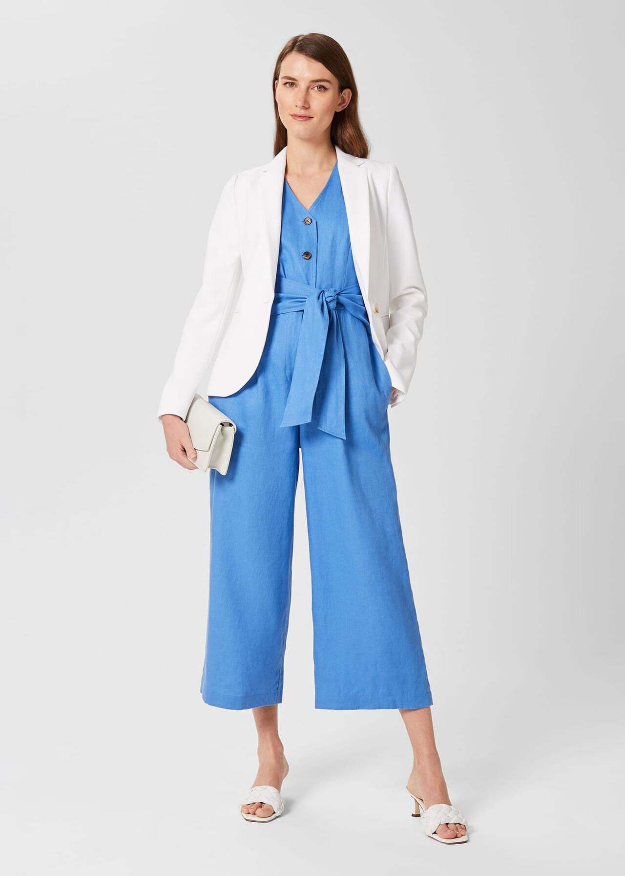 Jayne Linen Jumpsuit , Azure Blue, hi-res