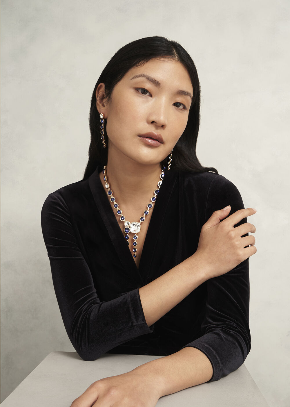 Amica Earrings, Navy Gold, hi-res