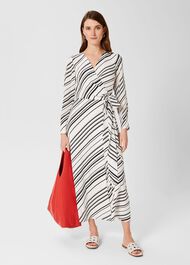 Yasmine Silk Dress, Ivory Black, hi-res