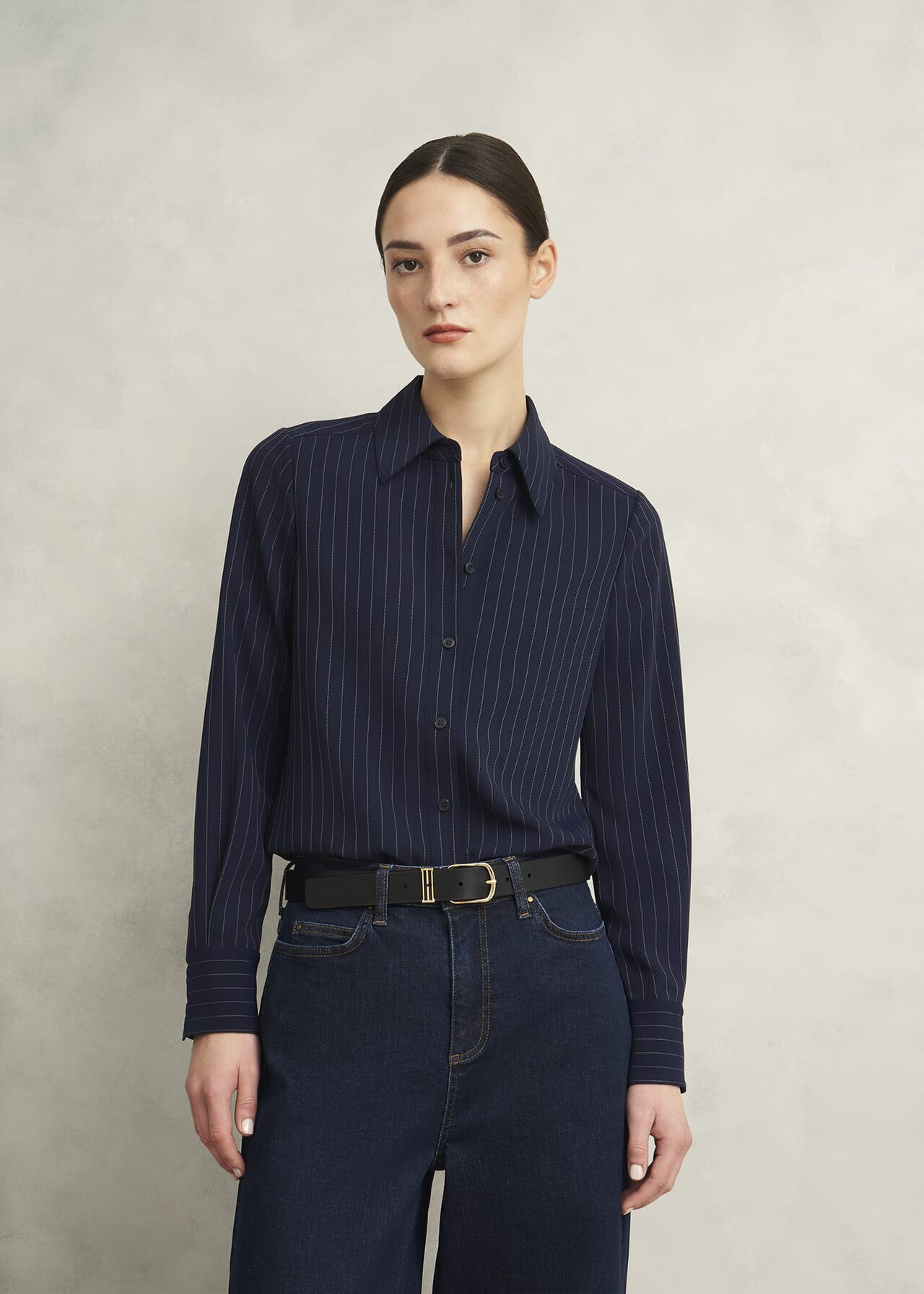 Hadley Pinstripe Shirt, Midnight Ivory, hi-res