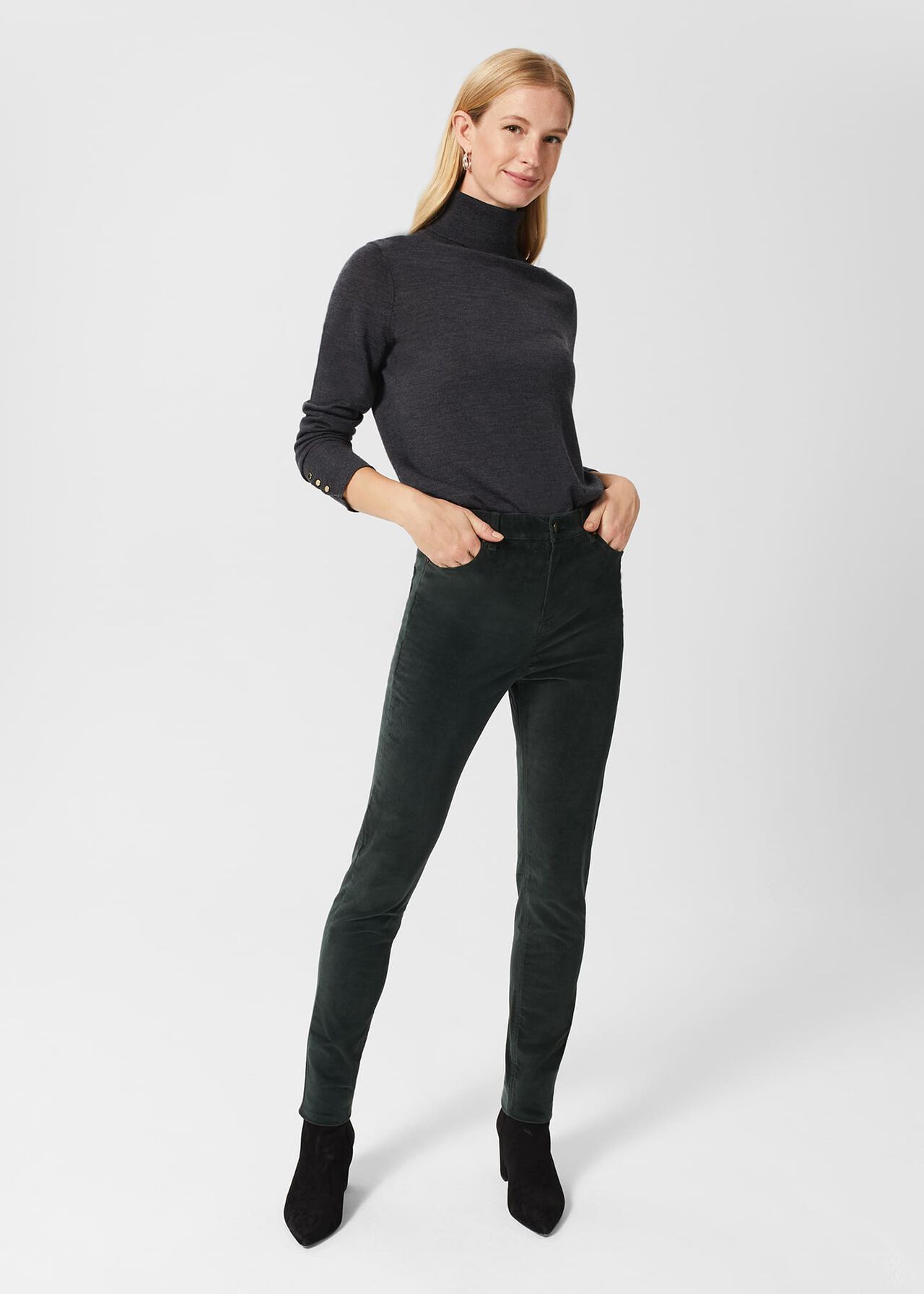 Gia Velvet Jeans , Dark Green, hi-res