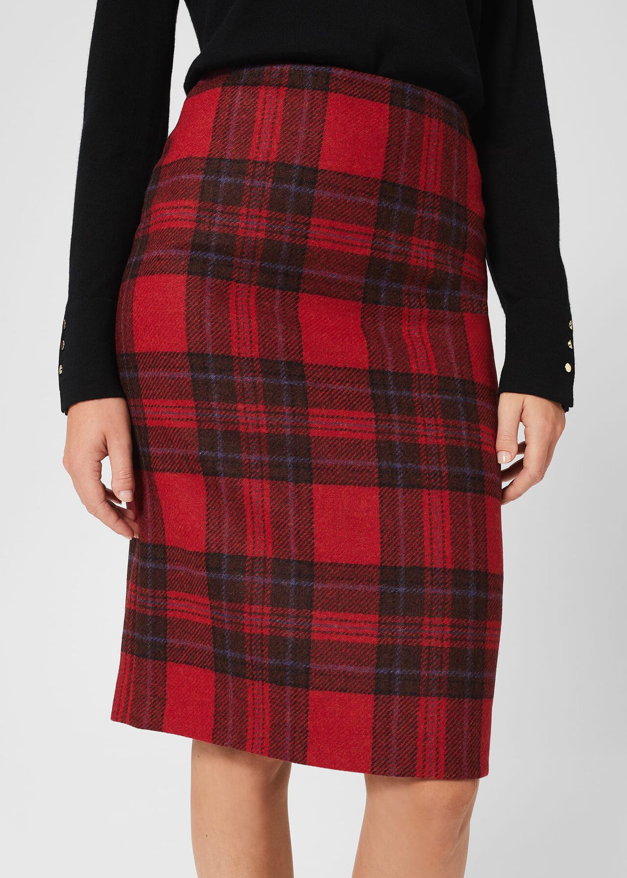 Daphne Wool Skirt, Red Black, hi-res