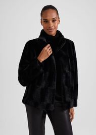 Andrea Faux Fur Coat, Black, hi-res