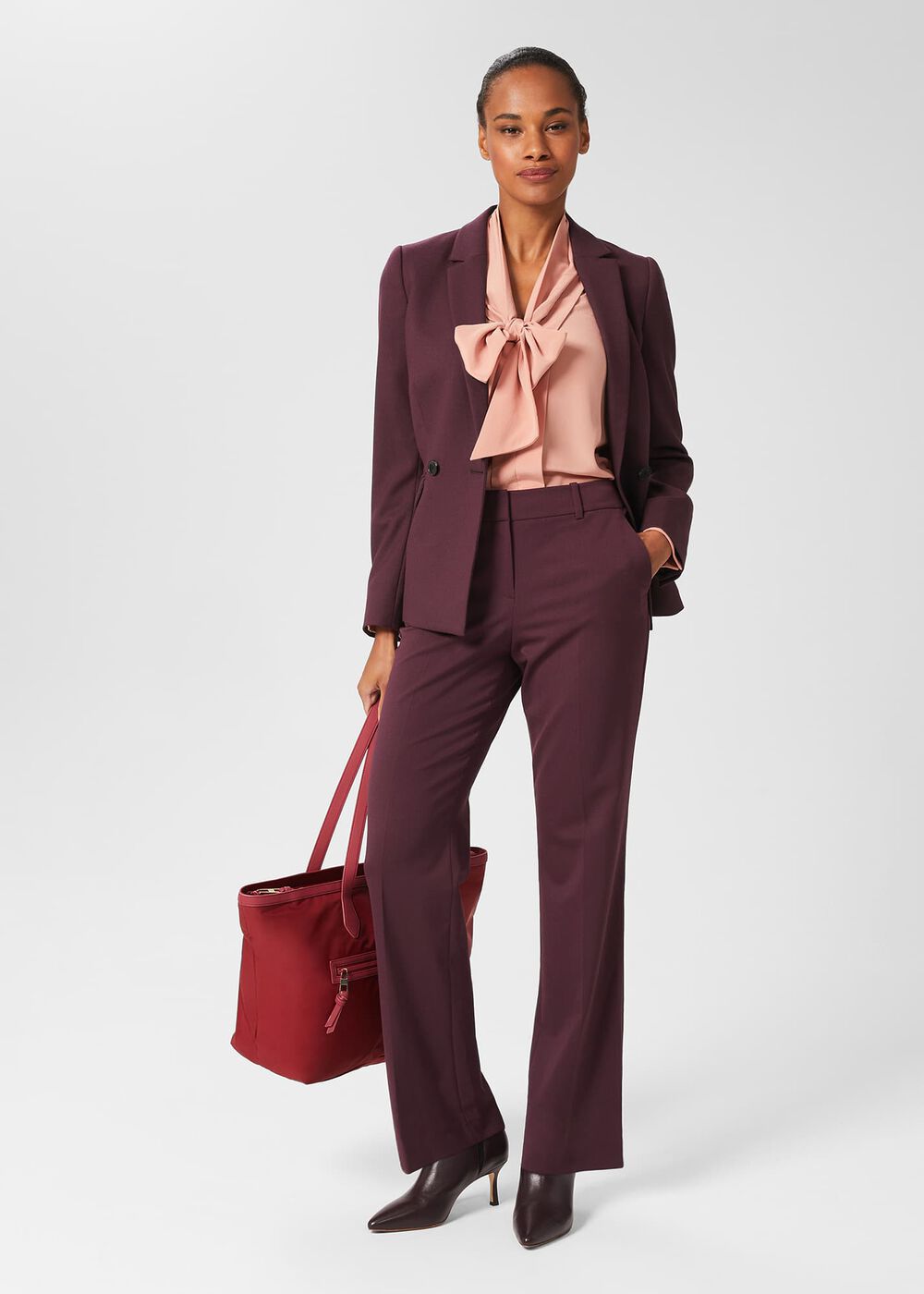 Hetty Straight Trousers, Burgundy, hi-res