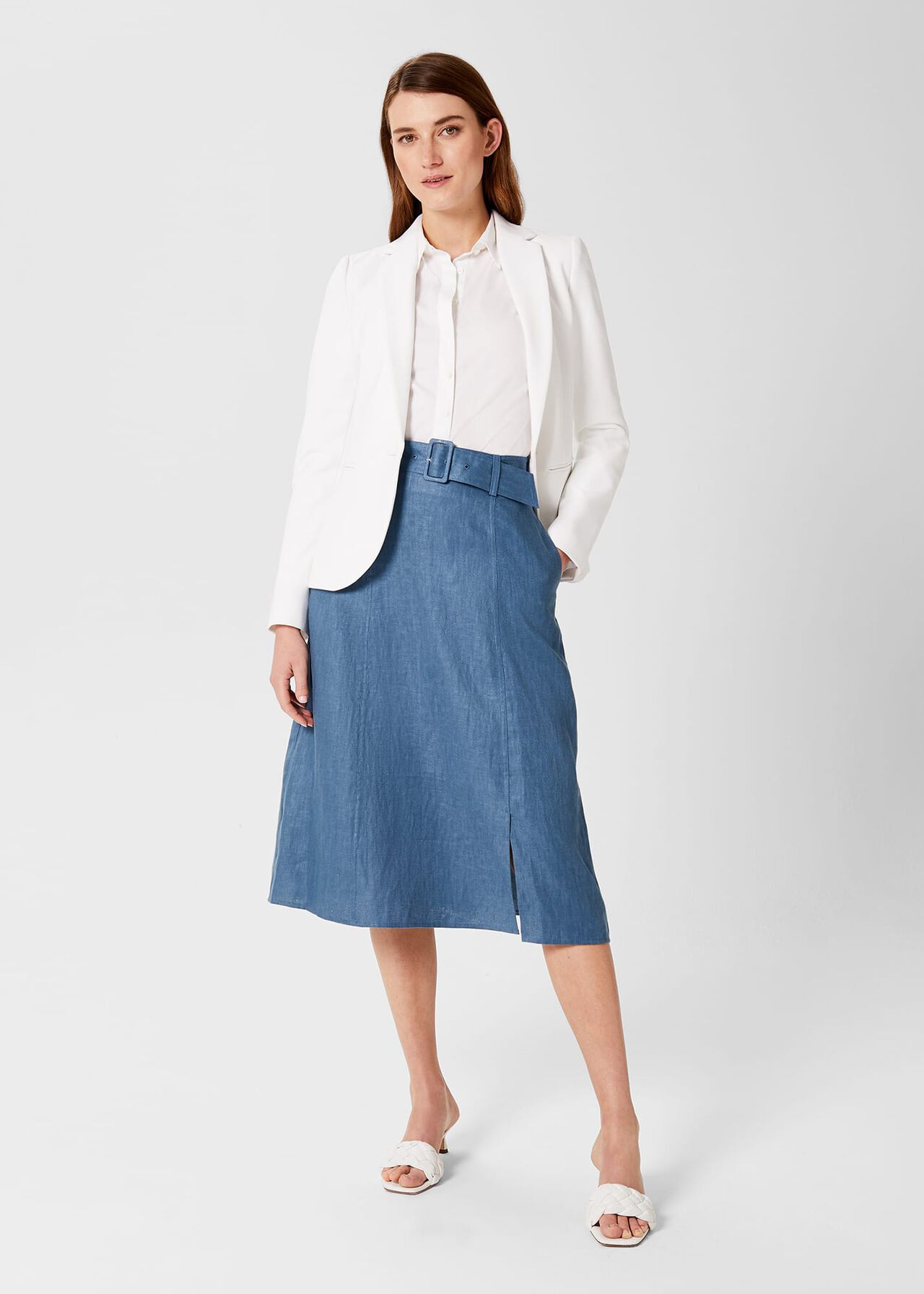 Justine Linen Skirt , Blue, hi-res