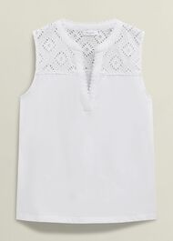 Suzanna Cotton Broderie Top, Hobbs White, hi-res