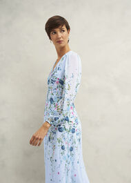 Caversham Floral Silk Dress, Blue Multi, hi-res