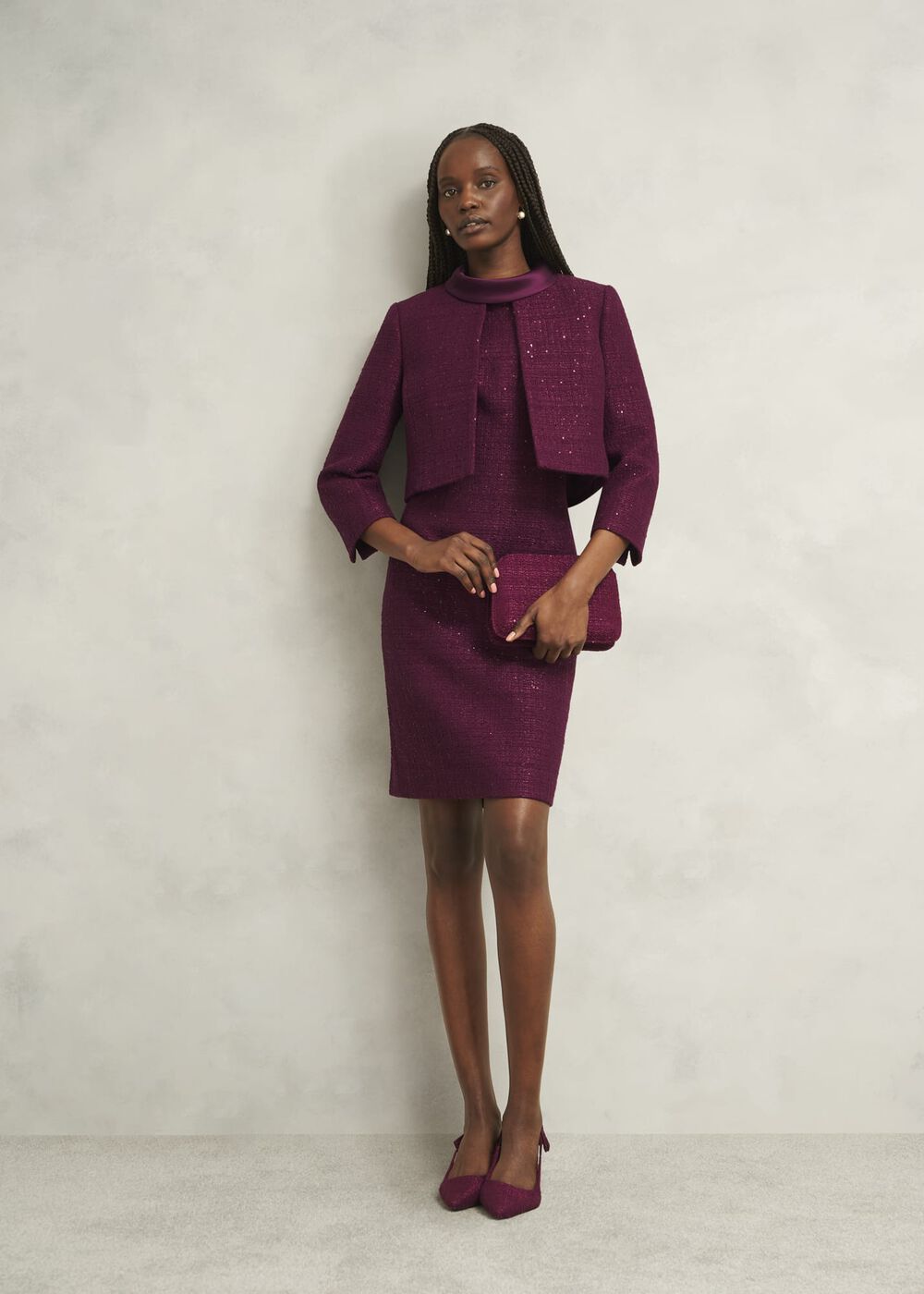 Prisha Sequin Tweed Jacket, Warm Plum, hi-res