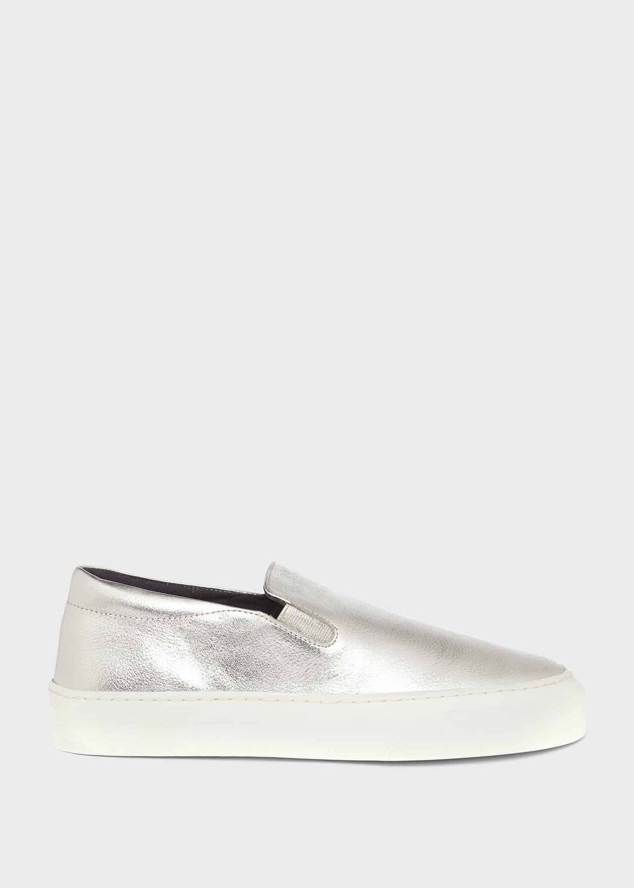 Apolline Leather Slip On Trainers, Silver Metallic, hi-res