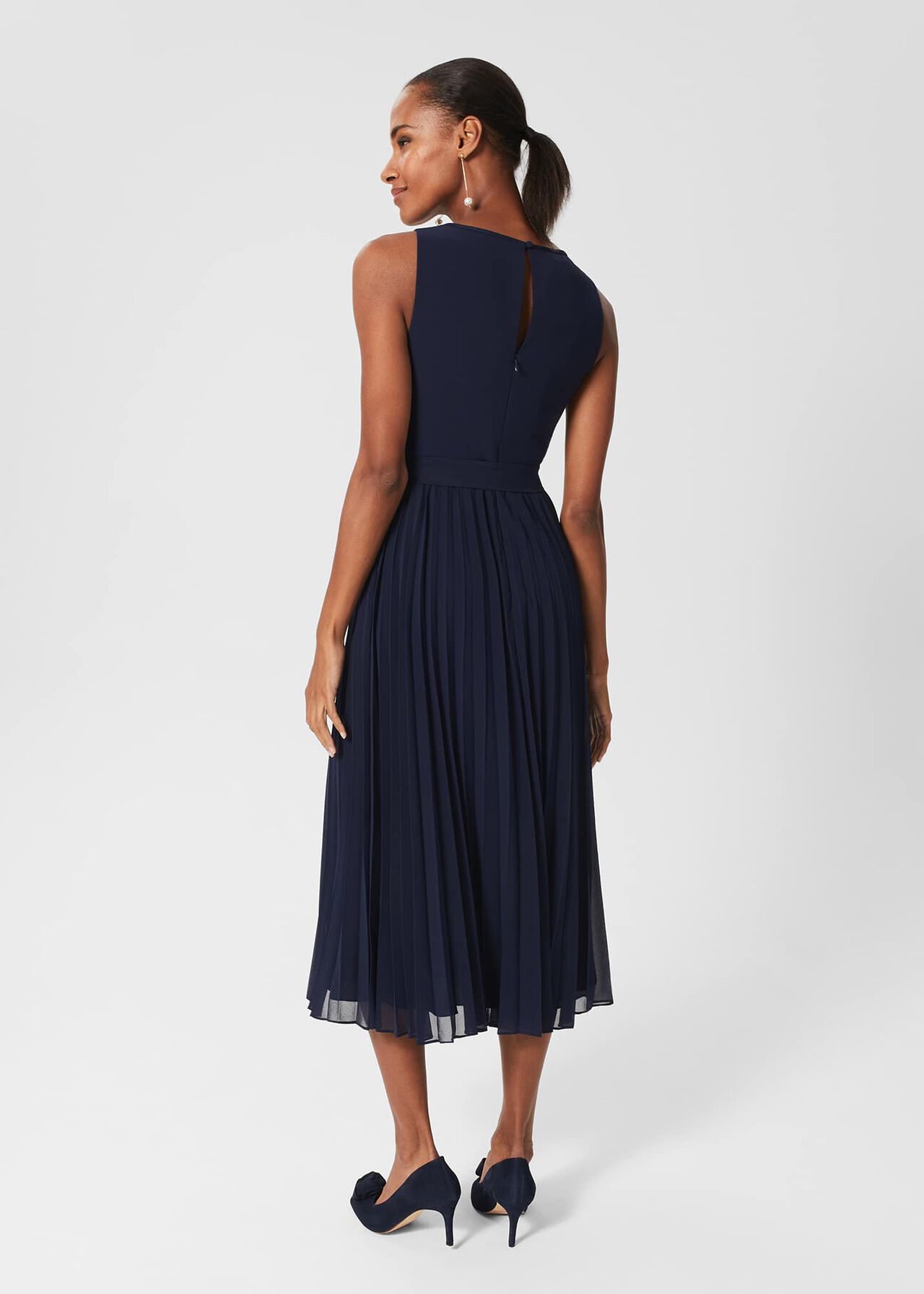 Blythe Pleated Midi Dress, Midnight Navy, hi-res