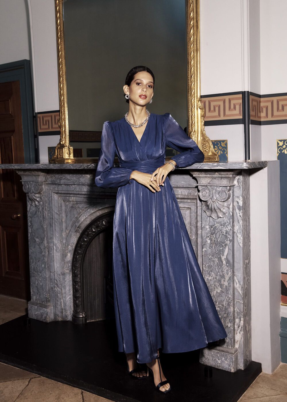 Cate V Neck Maxi Dress, Midnight Navy, hi-res