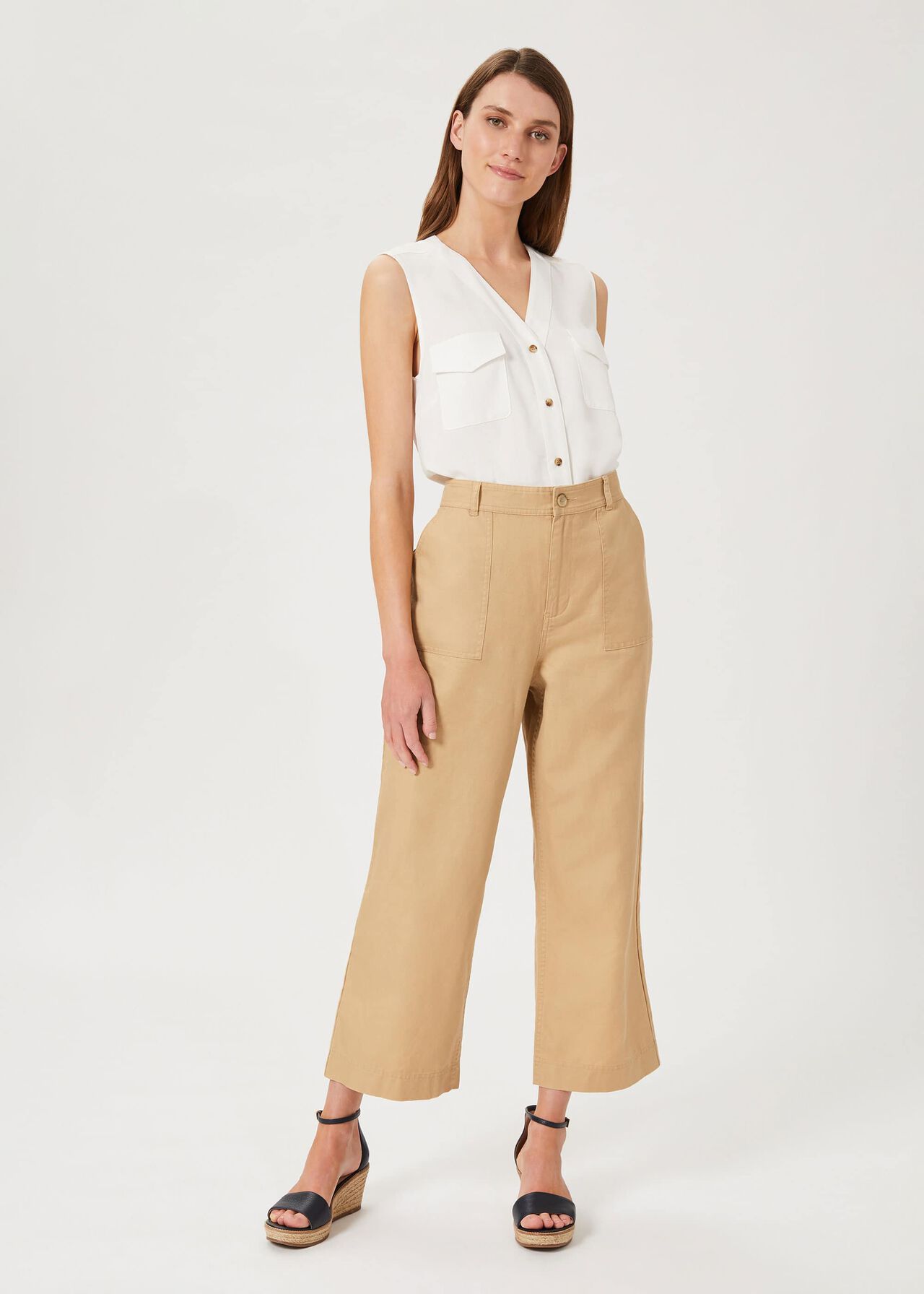 Luzia Wide Leg trousers With Linen, Neutral, hi-res