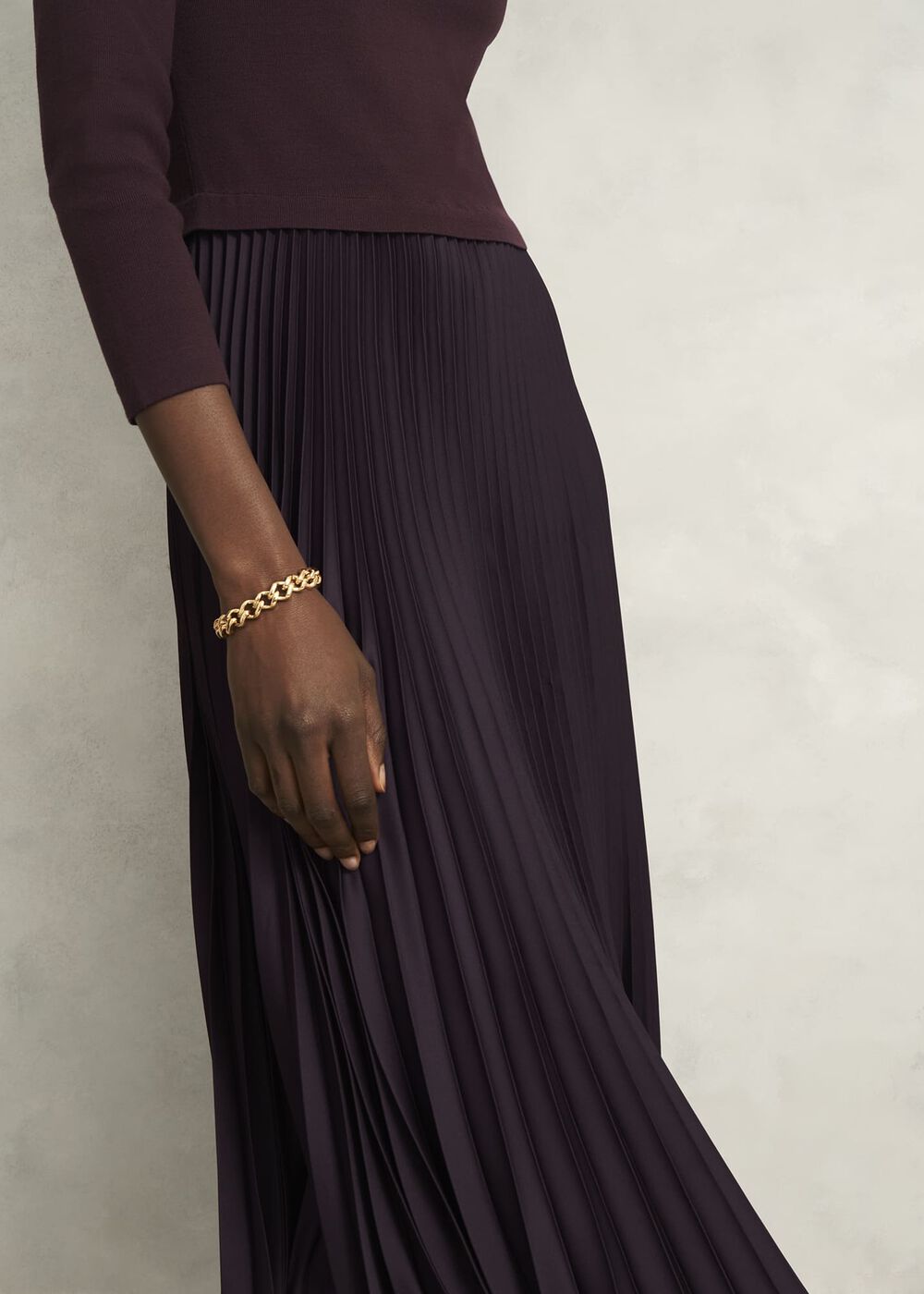 Lucinda Knitted Pleated Midi Dress, Malbec Purple, hi-res