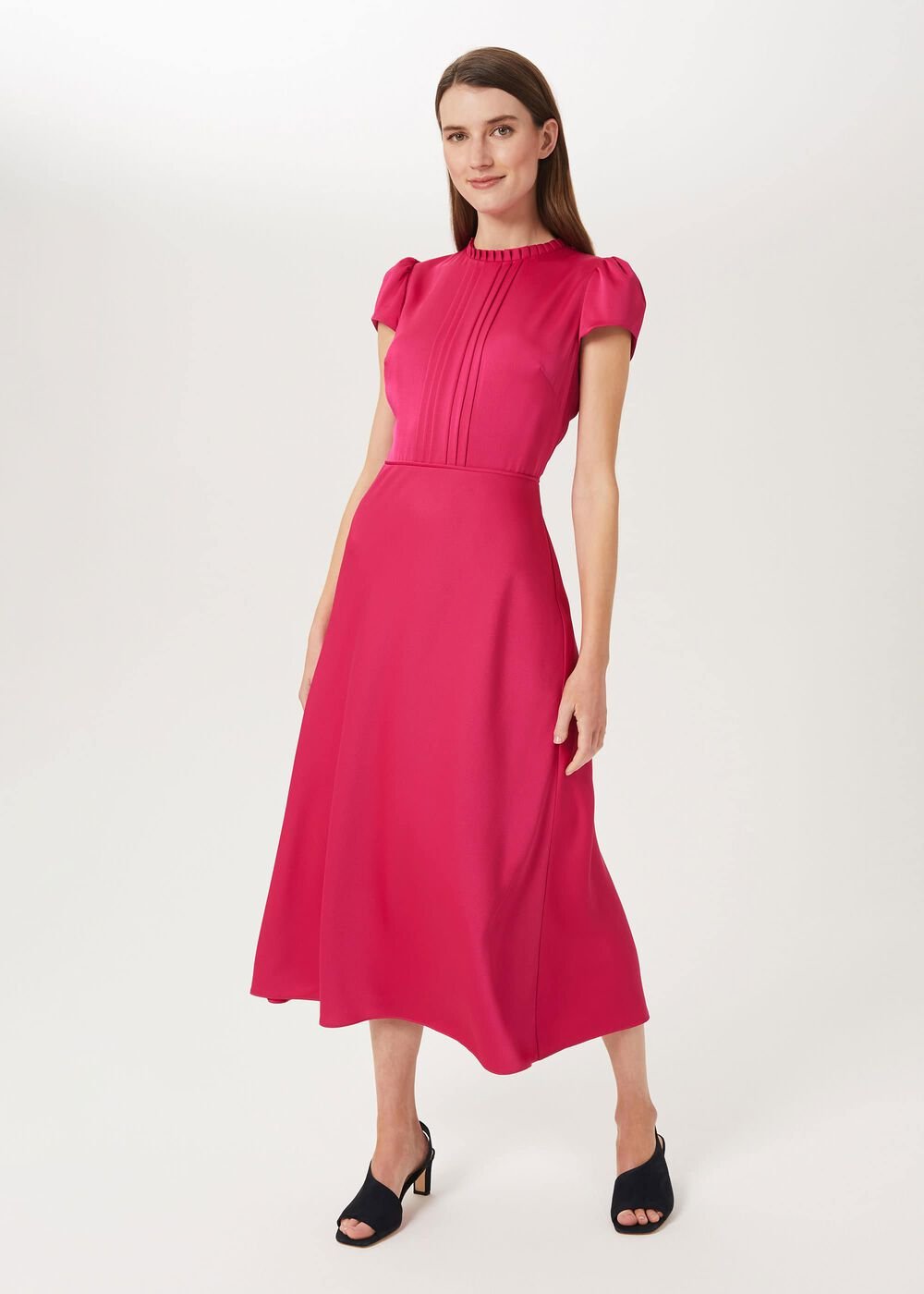 Marlene Satin Midi Dress, Fuchsia, hi-res