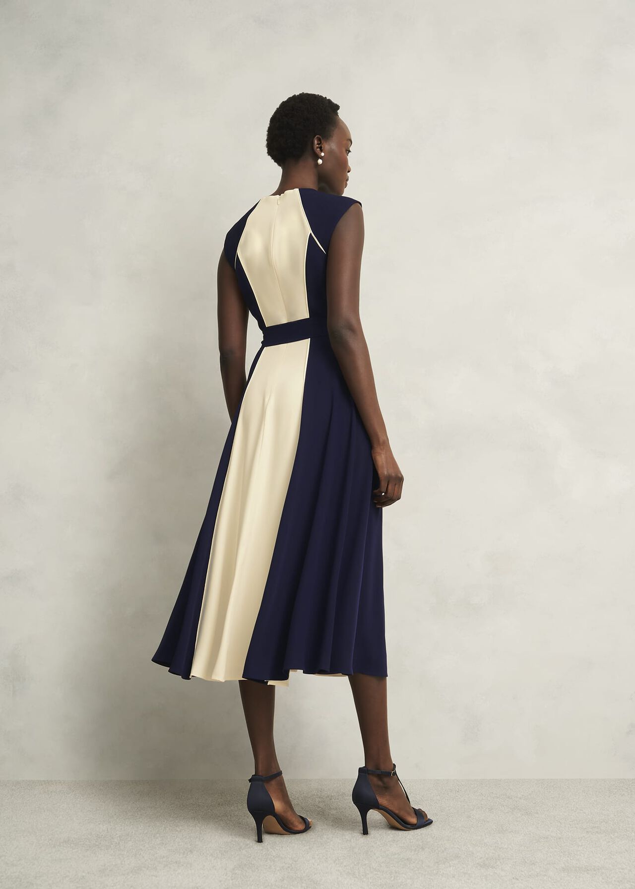 Petite Andrea Colourblock Dress, Navy Cream, hi-res