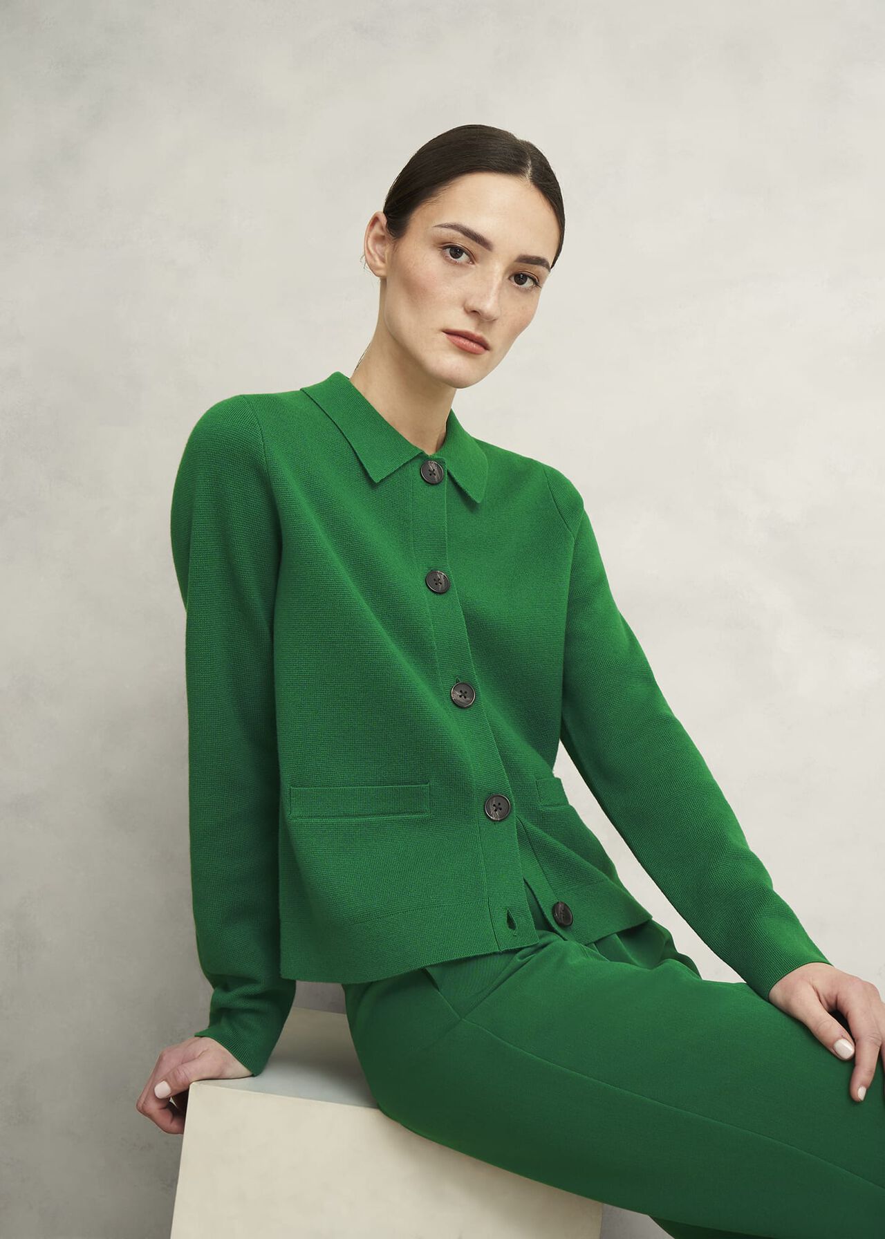 Mia Cotton Wool Knitted Jacket , Verdant Green, hi-res