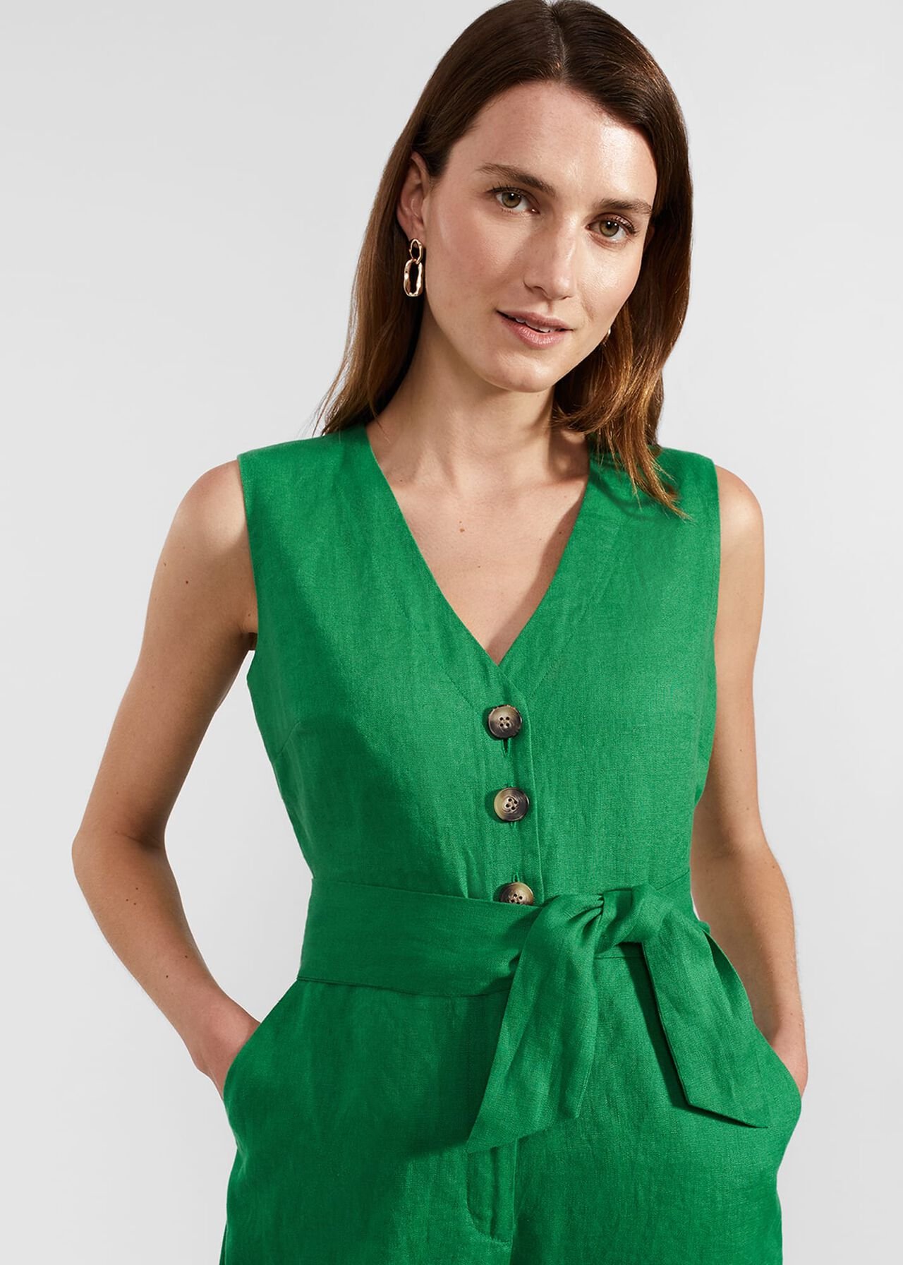 Melodie Linen Jumpsuit, Green, hi-res