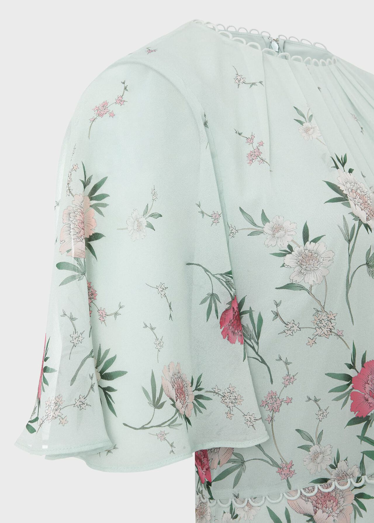 Priya Silk Floral Dress, Sage Green Pink, hi-res