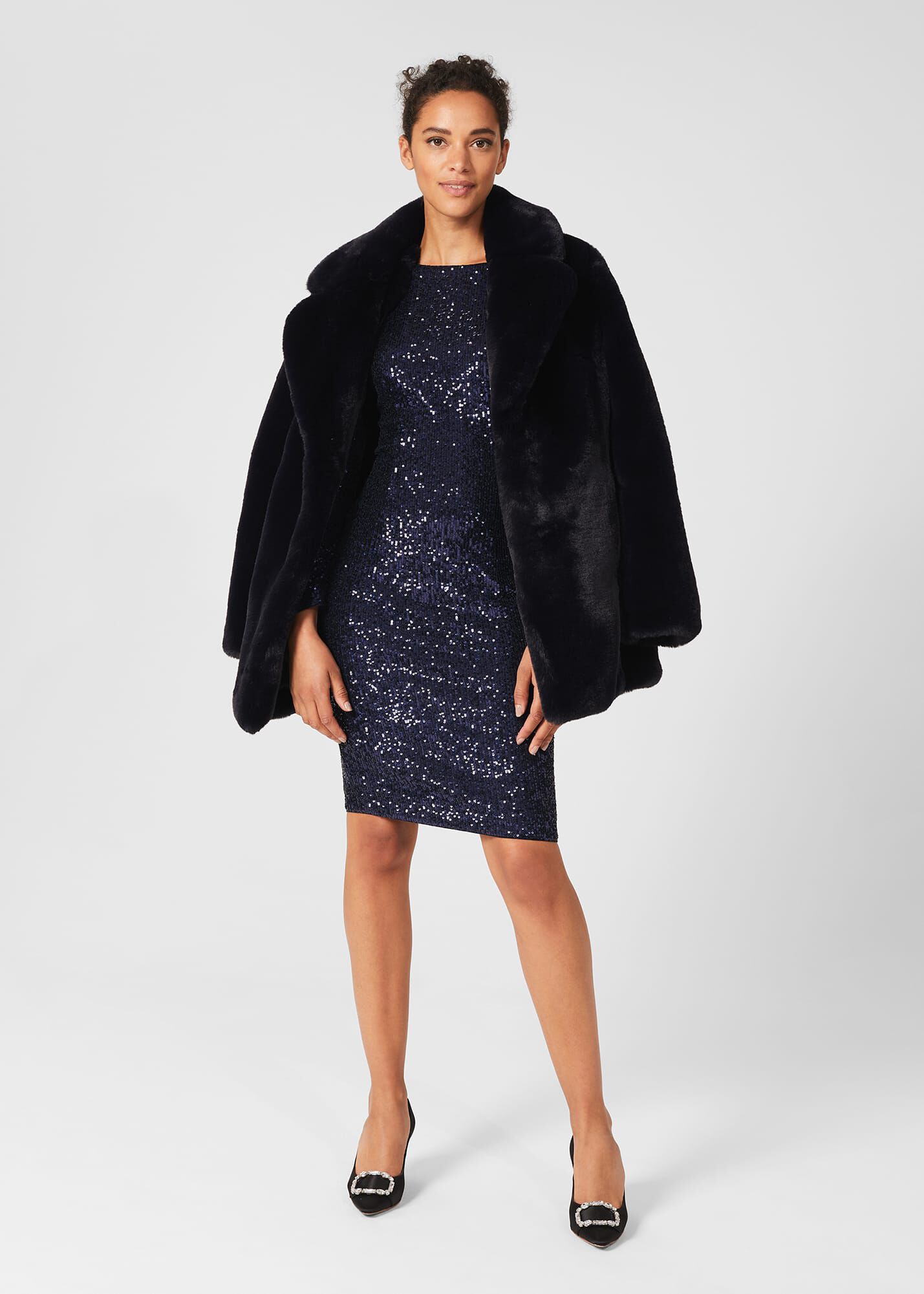 Hobbs blue fur coat top