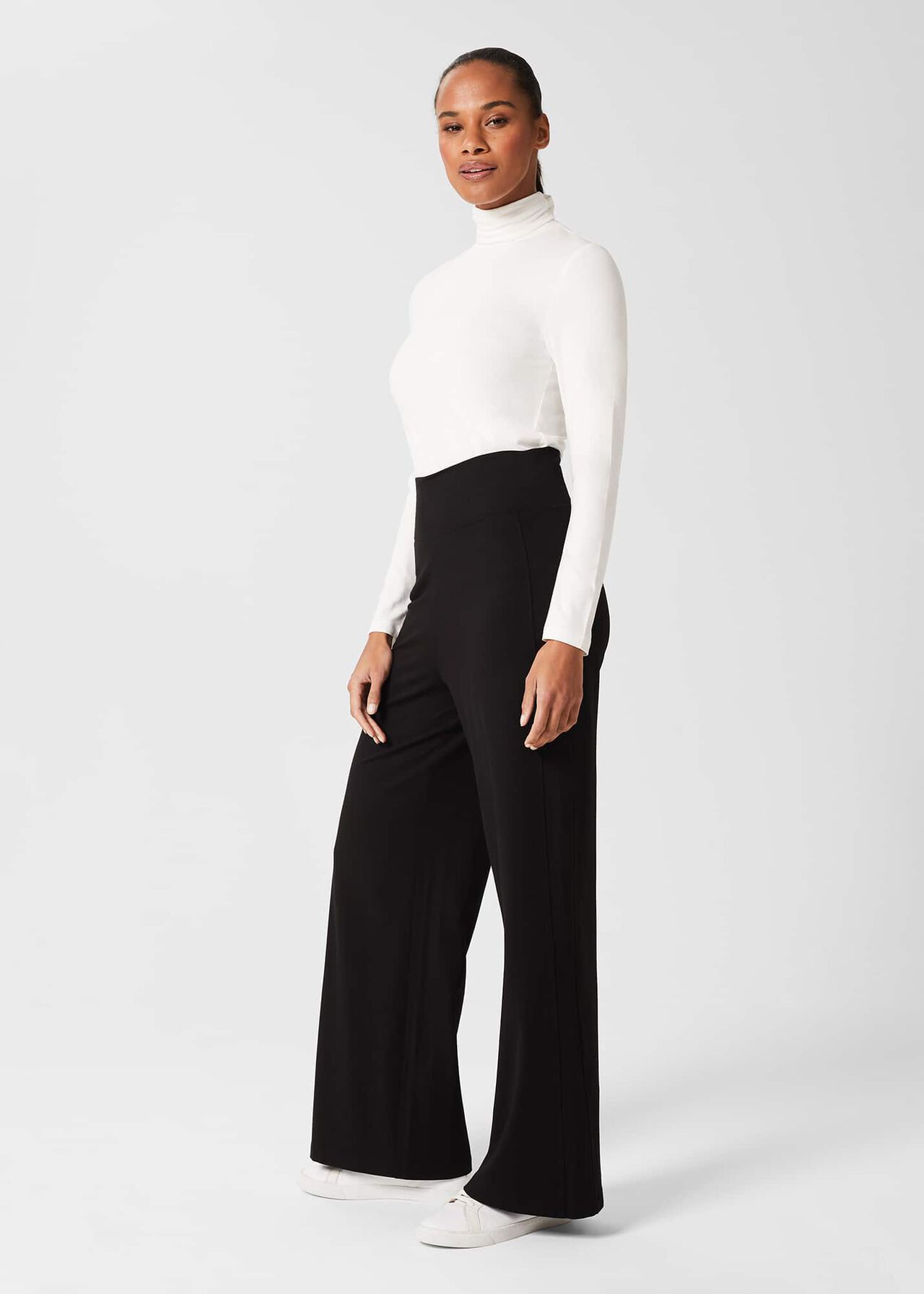 Dana Wide Leg Jersey Trousers, Black, hi-res