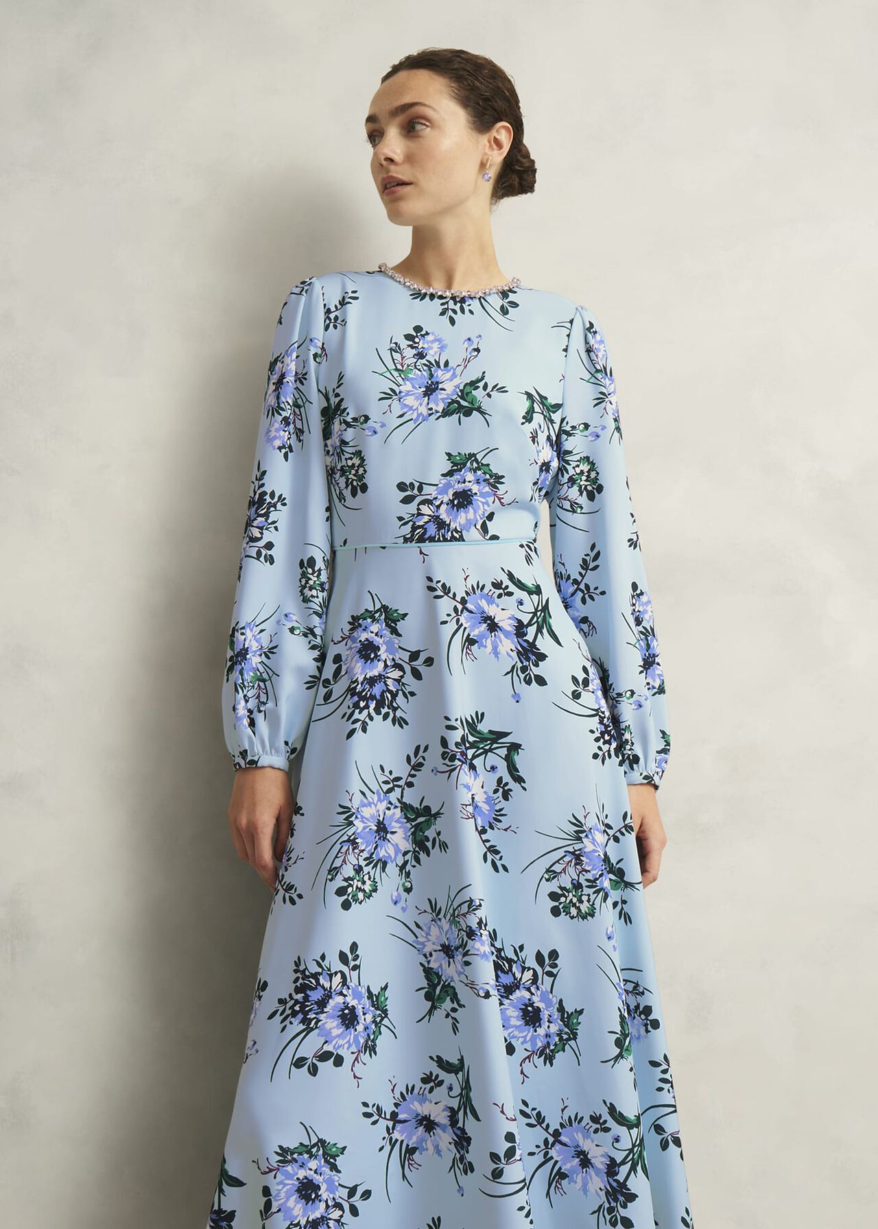 Claudine Embellished Floral Dress, Pale Blue Multi, hi-res