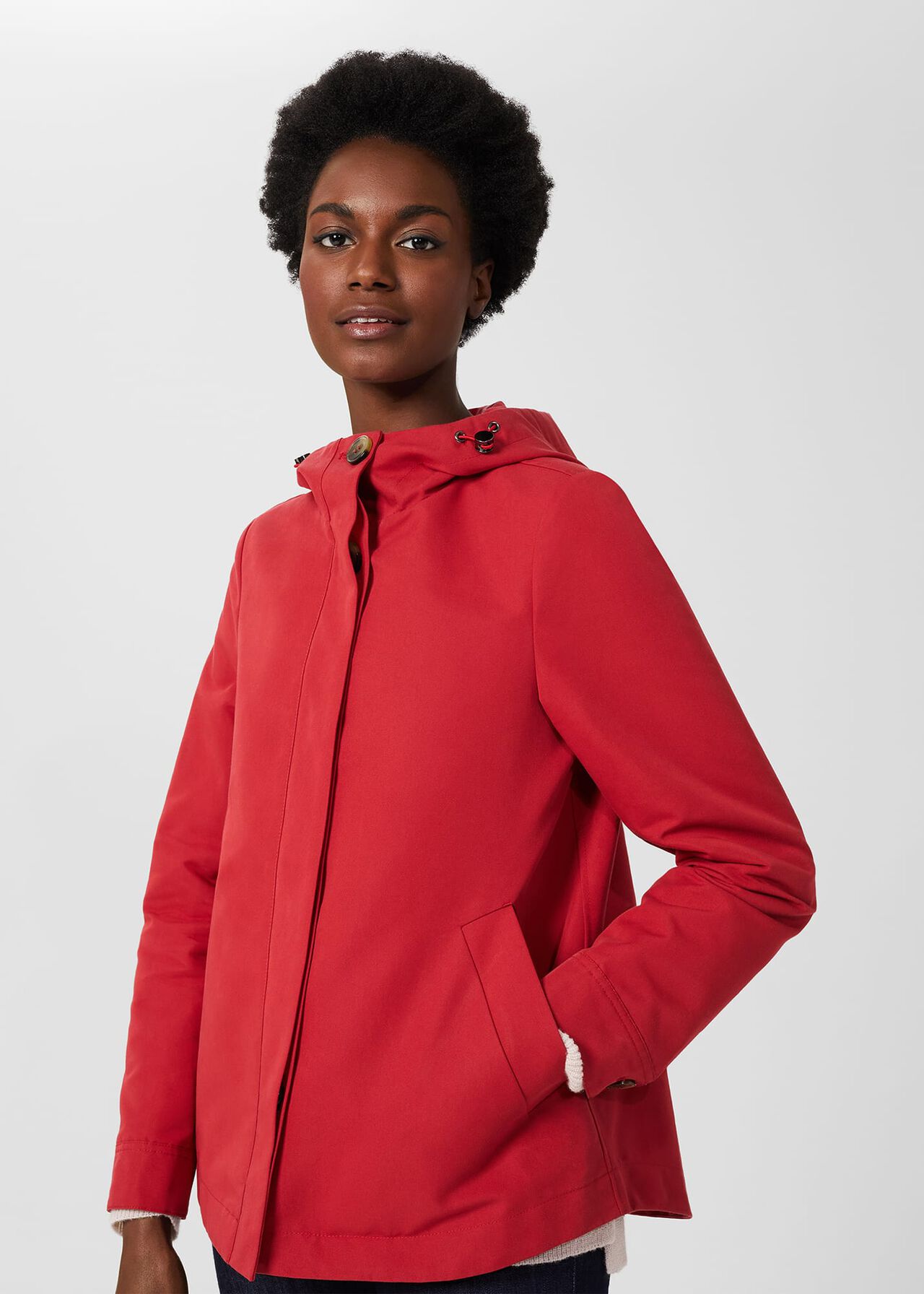 Ceira Water Resistant Coat With Hood, Red, hi-res