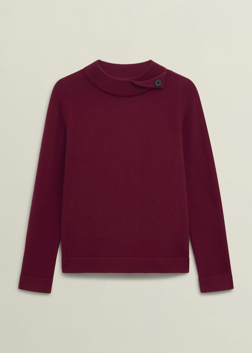 Burgundy Talia Cashmere Blend Button Neck Jumper, Beryl Red, hi-res