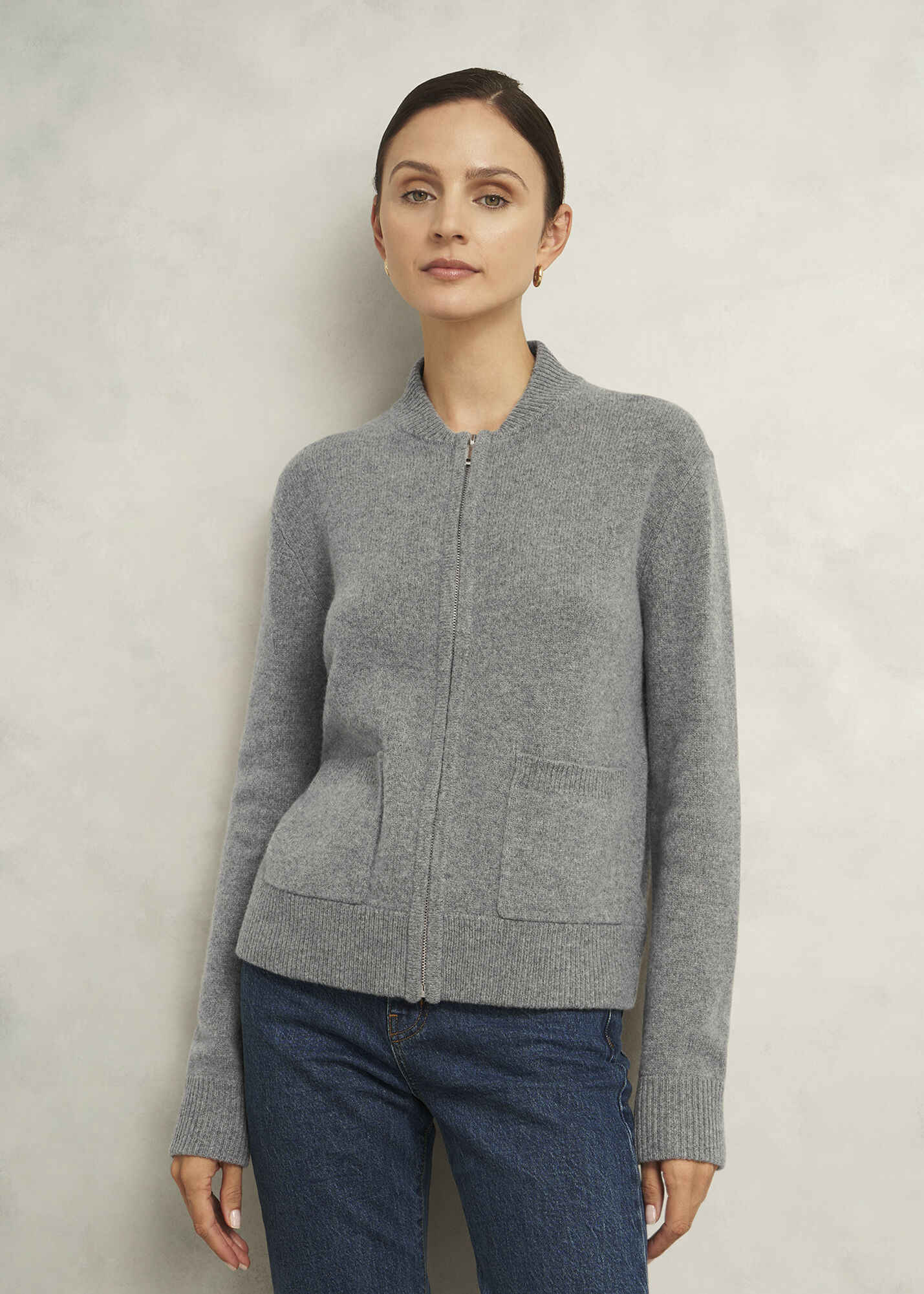 Grey Bonnie Wool Blend Knitted Bomber Jacket | Hobbs UK |