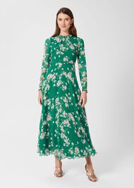 Rosabelle Silk Floral Dress, Green Multi, hi-res