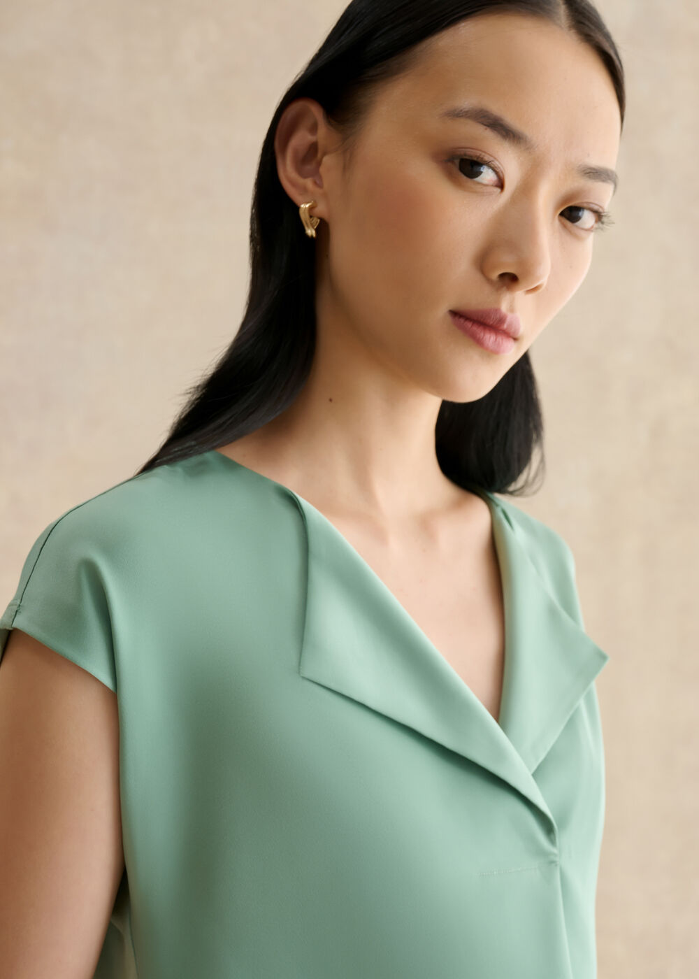 Sylvie Satin Front Top, Seafoam Green, hi-res
