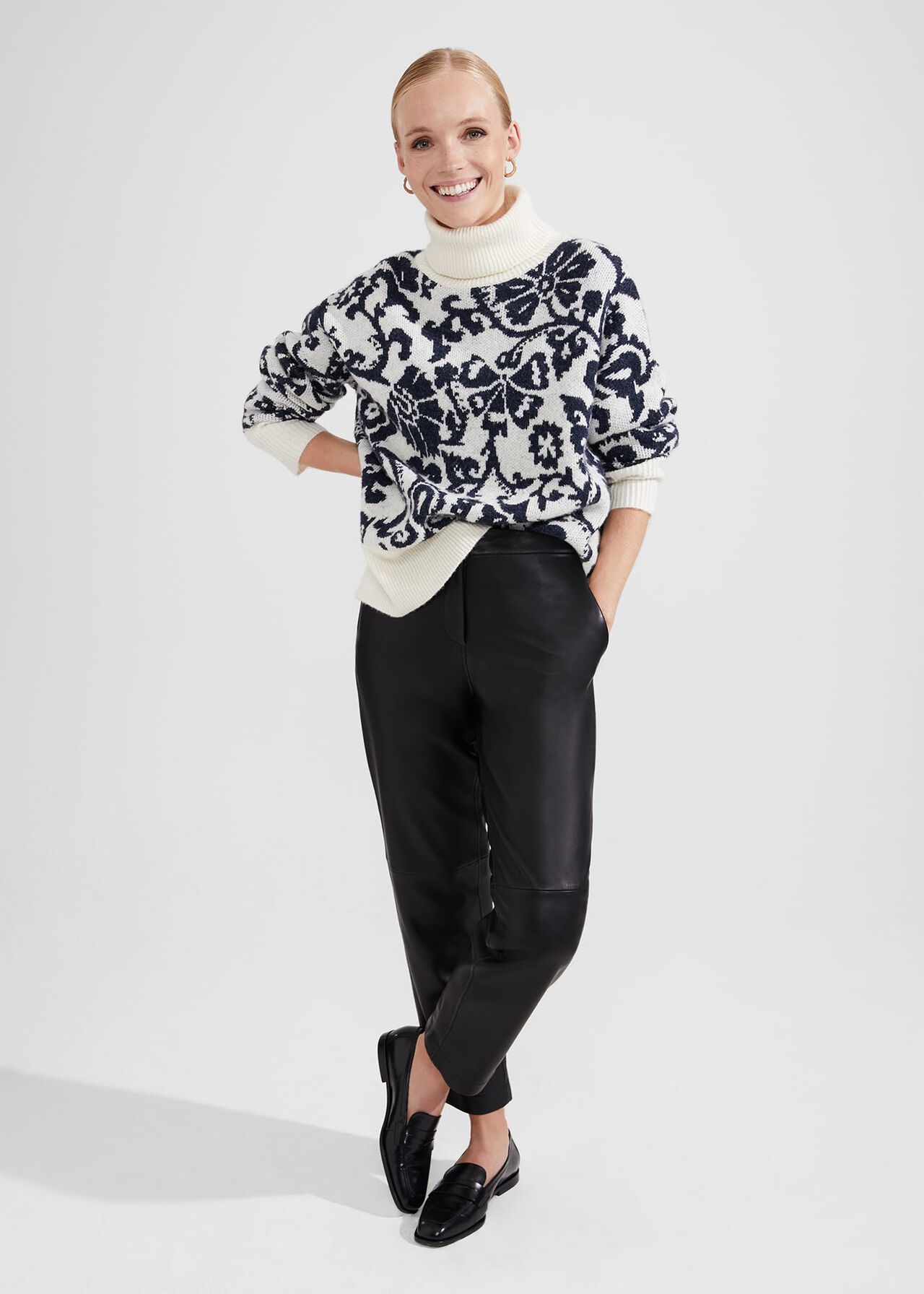 Kyra Jacquard Jumper, Ivory Black, hi-res