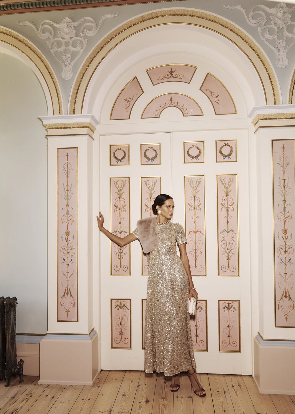 Shirley Sequin Trimmed Maxi Dress, Champagne, hi-res