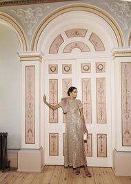 Shirley Sequin Trimmed Maxi Dress, Champagne, hi-res