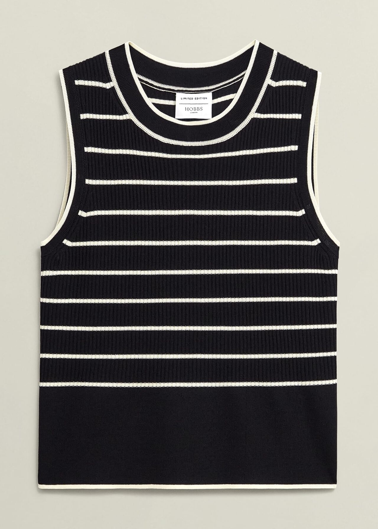 Navy Belmont Striped Knitted Vest Top, Black Cream, hi-res